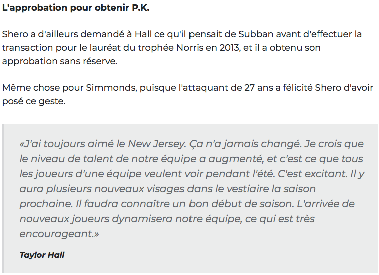 Le DG des Devils n'a pas pris de chance pour PK Subban...