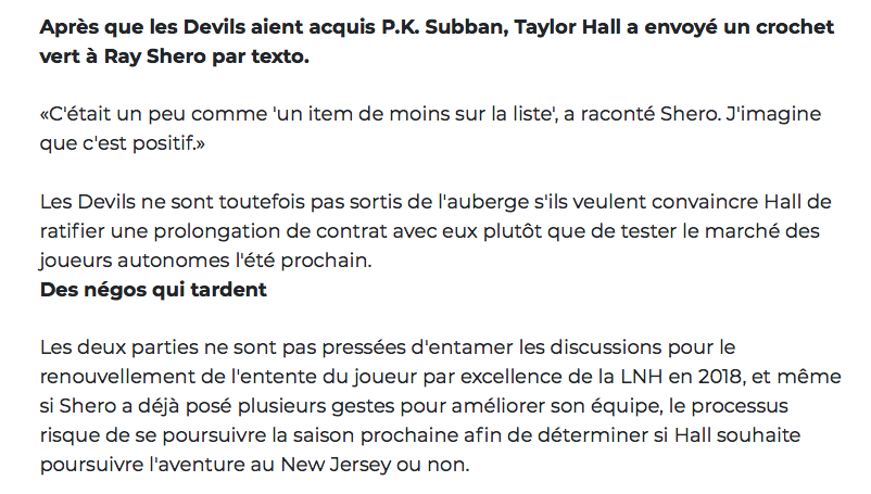 Le DG des Devils n'a pas pris de chance pour PK Subban...