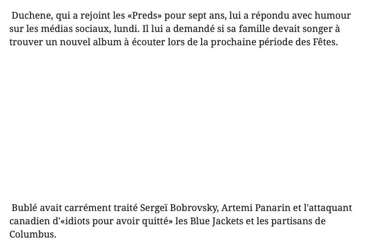 Matt Duchene REJETTE Michael Bublé....
