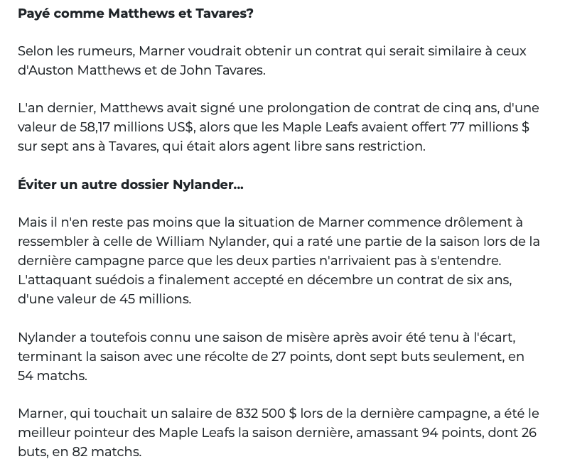 Mitch Marner.... De dire que c'est ton AGENT qui veut PLUS DE CASH pour toi....