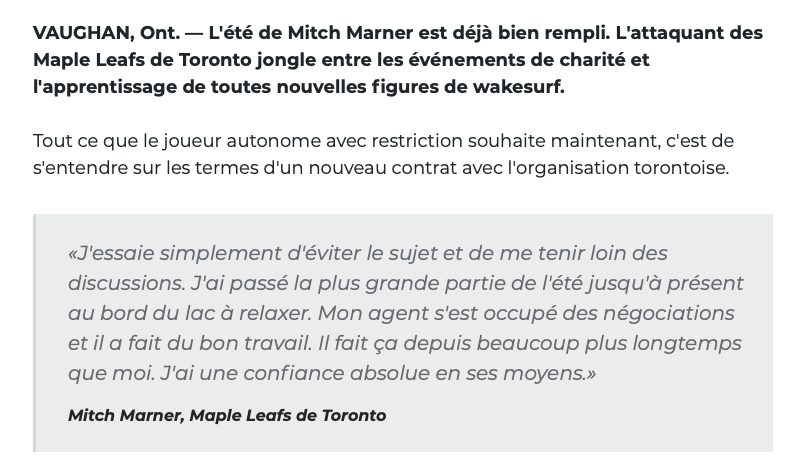 Mitch Marner.... De dire que c'est ton AGENT qui veut PLUS DE CASH pour toi....