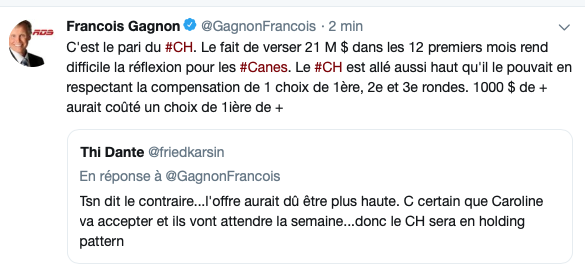 Plusieurs fans du CH sont déçus que l'OFFRE HOSTILE de Marc Bergevin ne soit pas plus ÉLEVÉE...