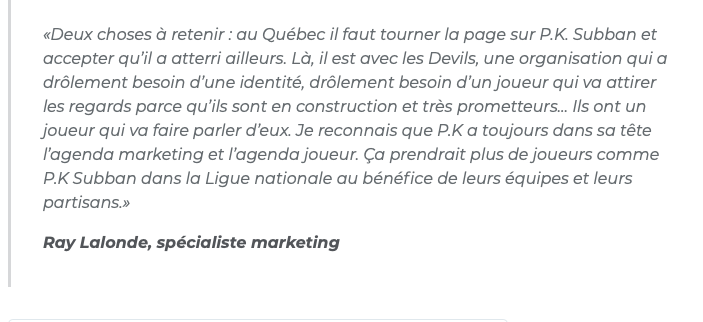 Ray Lalonde..n'a pas compris que PK Subban....