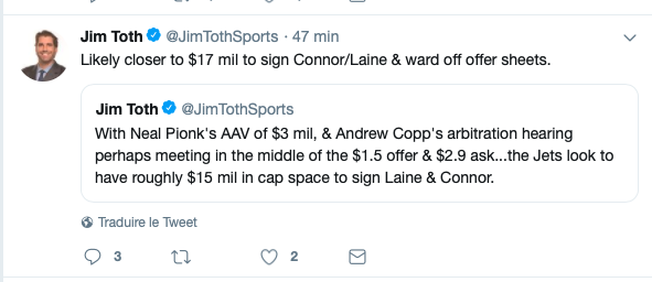 Seulement 15 M$ pour signer Laine et Connor..