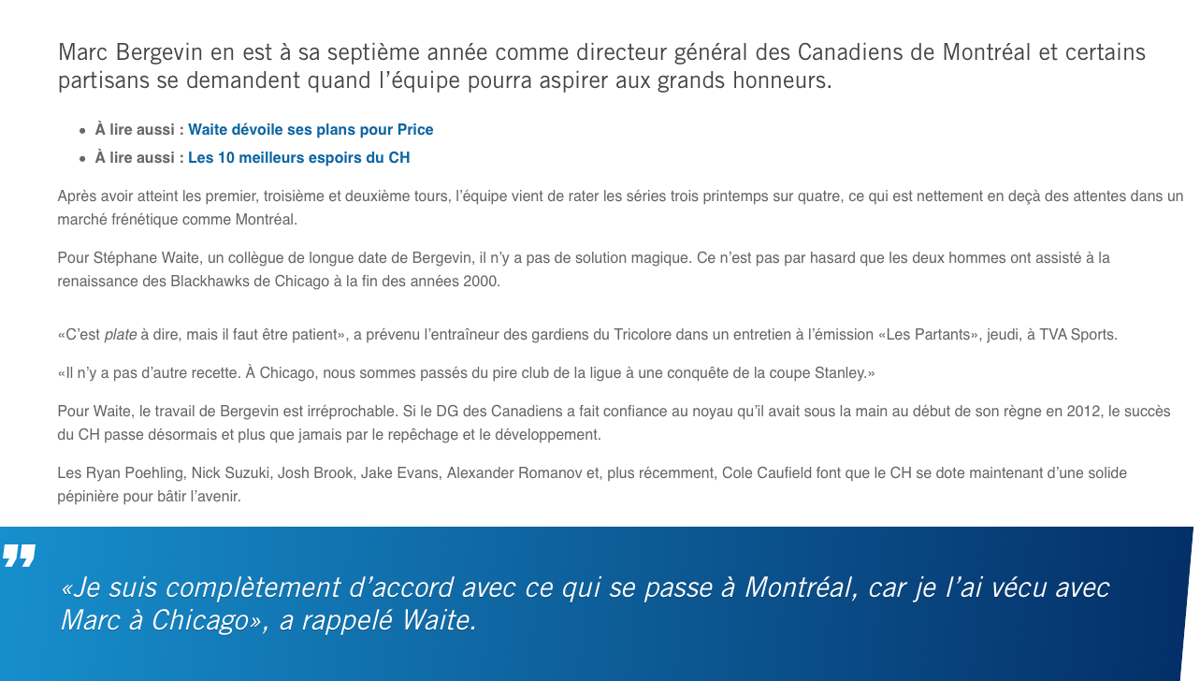Stéphane Waite compare le CH aux Hawks....HAHA!!!!