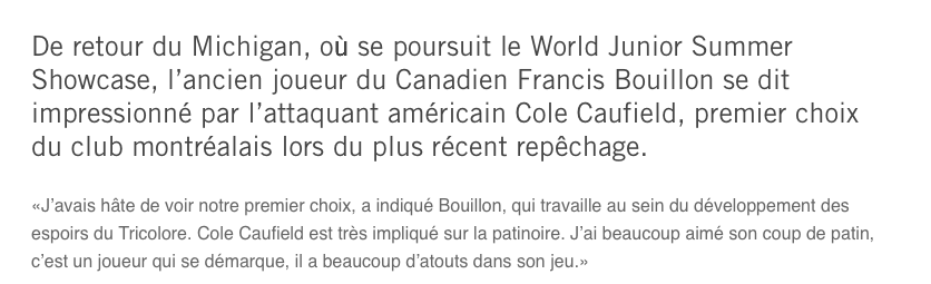 Francis Bouillon qui DÉPISTE Cole Caufield...HAHA!!!