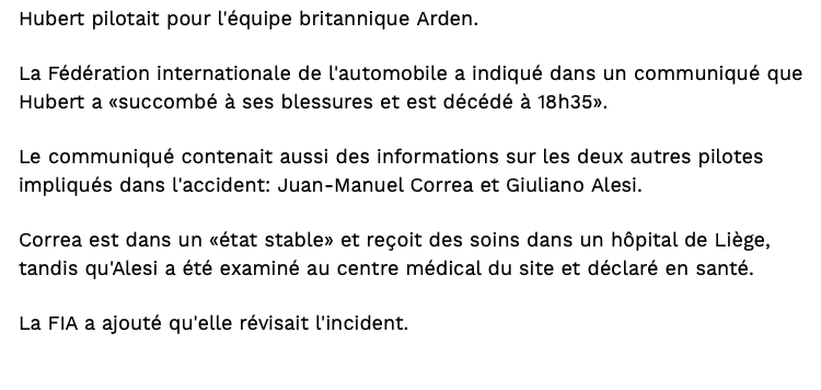 Hubert meurt dans un accident d'auto..