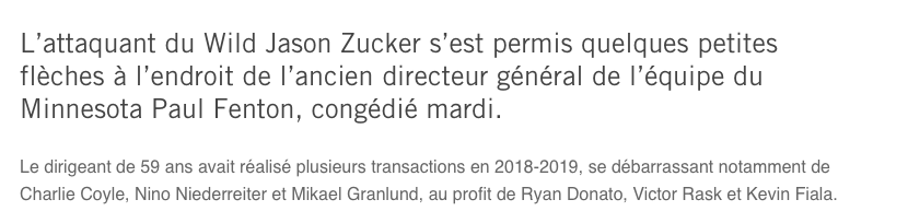 Jason Zucker se VENGE de son ancien DG...