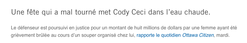 Le CAUCHEMAR de Cody Ceci....continue de créer le SCANDALE sur les médias sociaux...