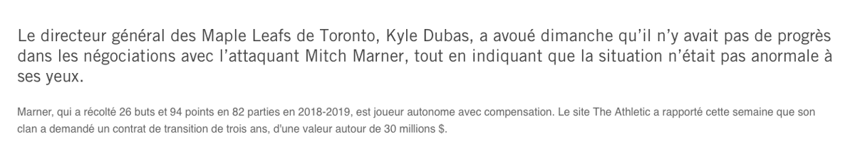 Le CLAN MARNER semble perdre PATIENCE contrairement au DG des Leafs....