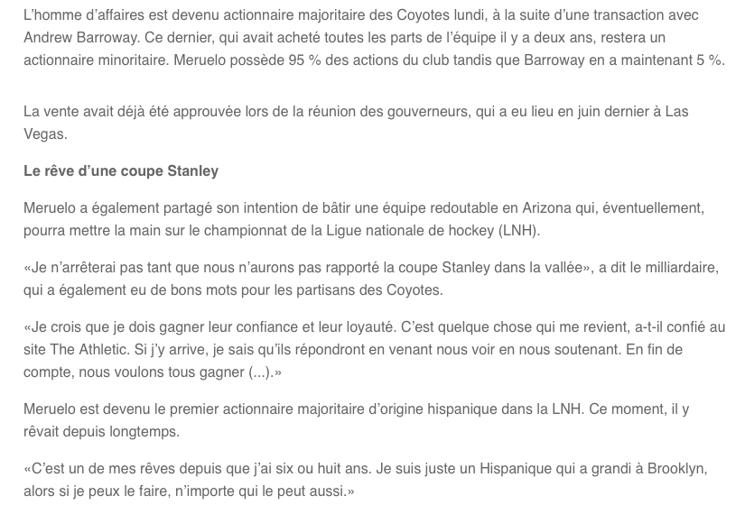 Le nouveau propriétaire des Coyotes de l'Arizona....REJETTE les rumeurs...