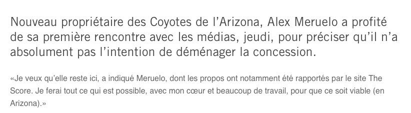 Le nouveau propriétaire des Coyotes de l'Arizona....REJETTE les rumeurs...