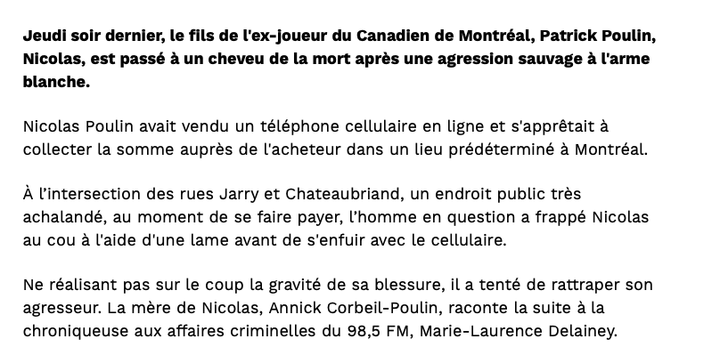 Les détails commencent à émerger sur l'AGRESSION dont a été victime le frère de Samuel Poulin.