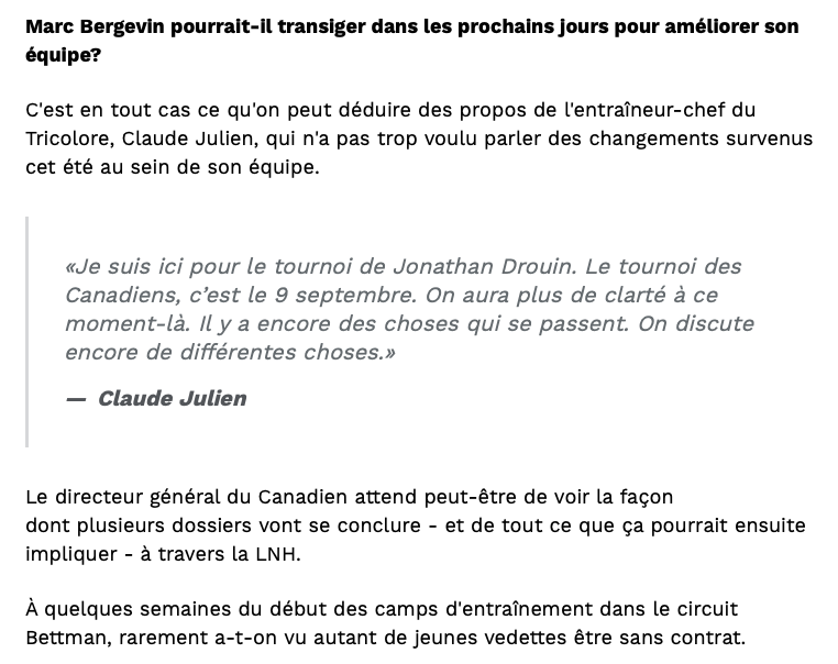 Les propos de Claude Julien sont reliés aux RFA....