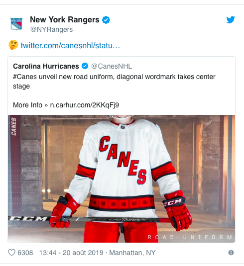Les Rangers ont accusé les Hurricanes d'avoir COPIÉ leur chandail...