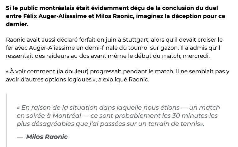 Milos Raonic échangé aux Sénateurs...OUCH...