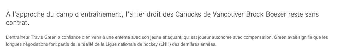 On peut comprendre qu'il n'y a aucun STRESS dans le dossier de Brock Boeser....