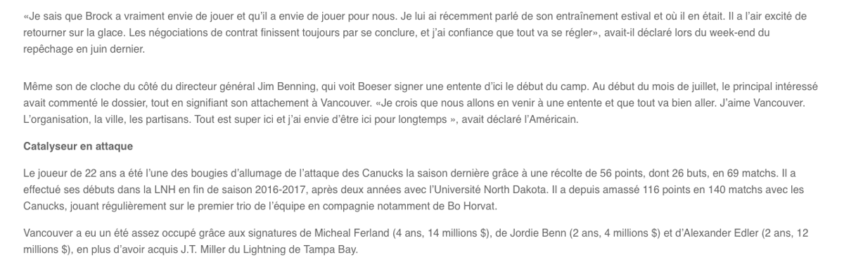 On peut comprendre qu'il n'y a aucun STRESS dans le dossier de Brock Boeser....