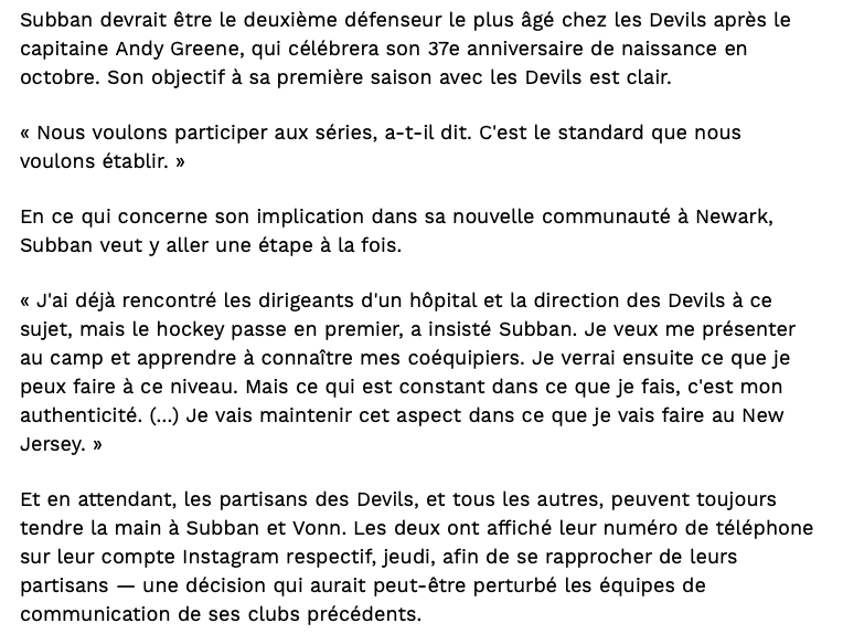PK Subban affirme que le CH a MOINS DE CLASSE que les Devils...