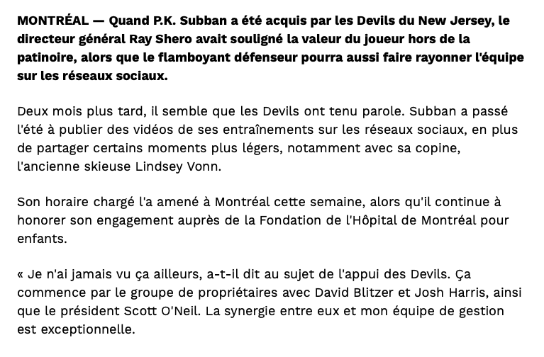 PK Subban affirme que le CH a MOINS DE CLASSE que les Devils...