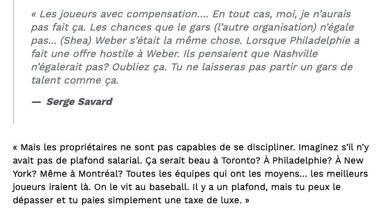 Serge Savard n'aurait pas soumis d'OFFRE HOSTILE lui...