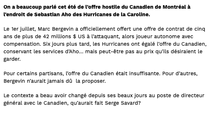 Serge Savard n'aurait pas soumis d'OFFRE HOSTILE lui...