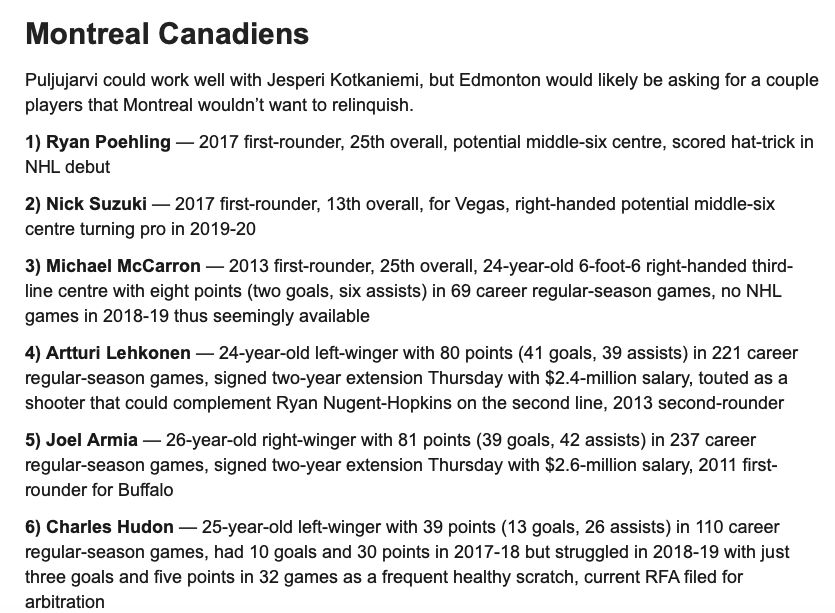 The HOCKEY NEWS nomme le CH dans le dossier Jesse Puljujarvi...