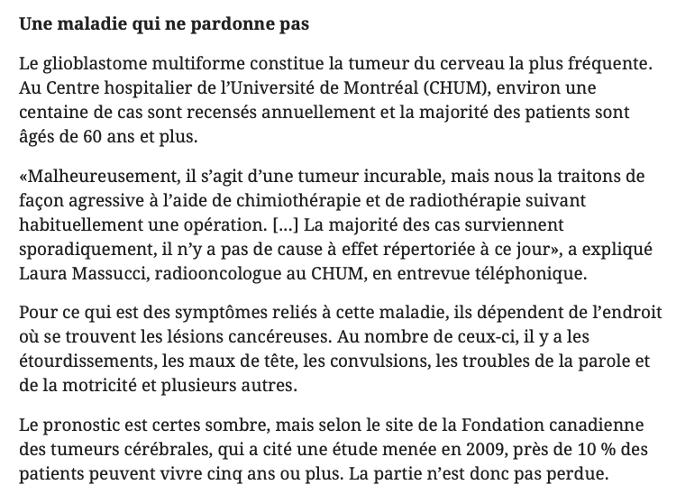 Une tumeur incurable....La même maladie qui a emporté Gary Carter.