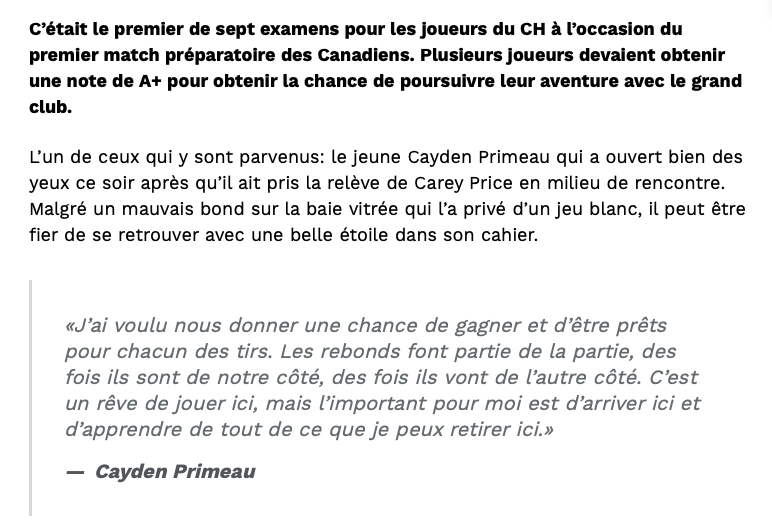 Cayden Primeau a prouvé qu'il fallait échanger Carey Price...