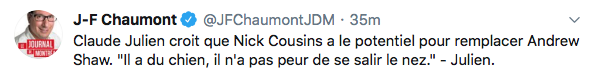 Ce sera le remplaçant d'Andrew Shaw...