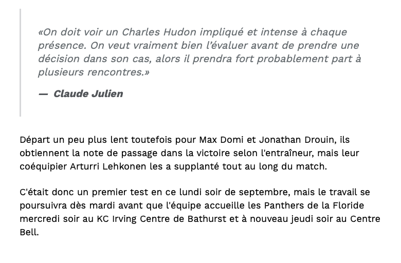 Charles Hudon reçoit un AVERTISSEMENT de Claude Julien....sur le marché?