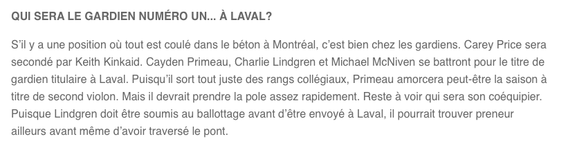 Charlie Lindgren doit être échangé..Avant d'être envoyé à Laval...