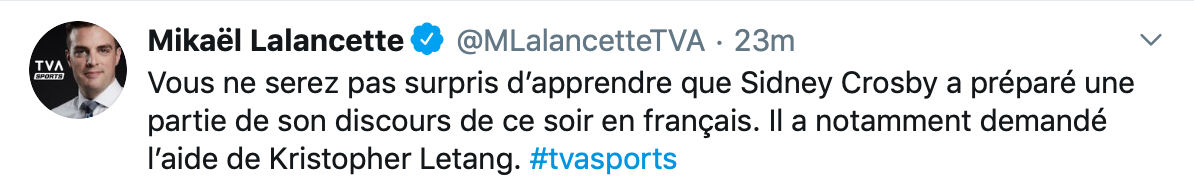 Est-ce que quelqu'un sera surpris de voir Crosby faire ça ?