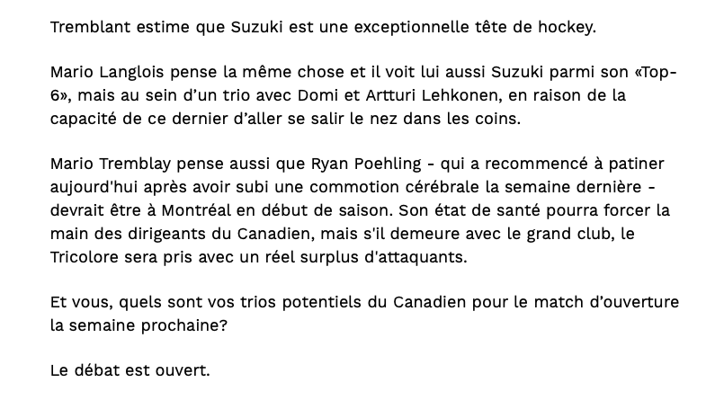 Est-il en train de nous dire que c'est Artturi Lehkonen qui va être échangé?