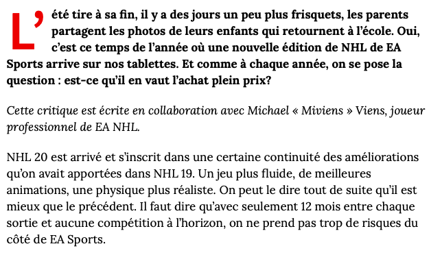 La CRITIQUE de NHL 20...
