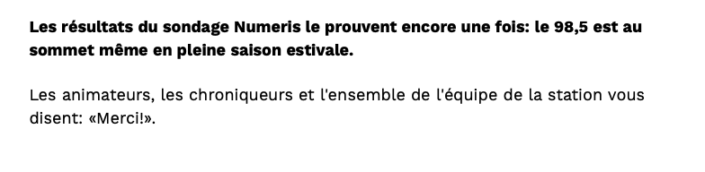 Le 98,5...Toujours NUMÉRO UN...