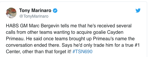 Le TÉLÉPHONE de Marc Bergevin EXPLOSE pour Cayden Primeau....