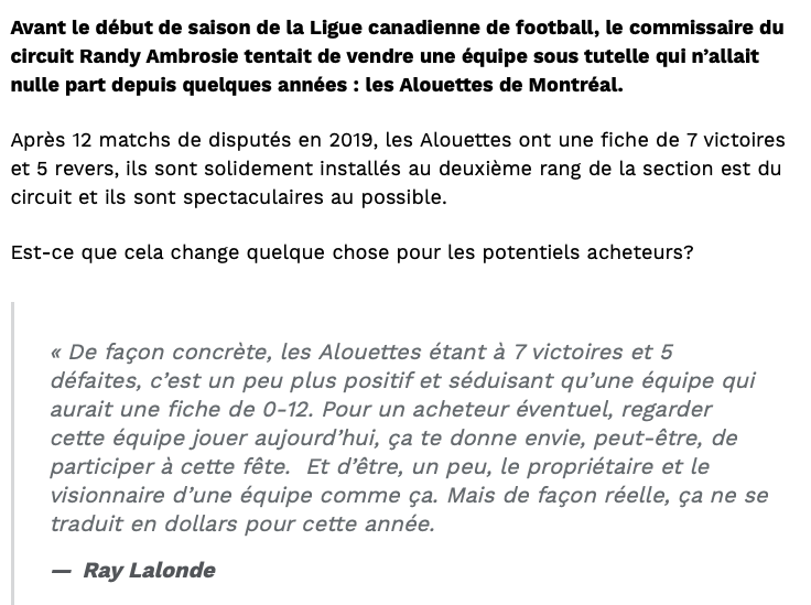 Les Alouettes, même en FEU...perdent du CASH...