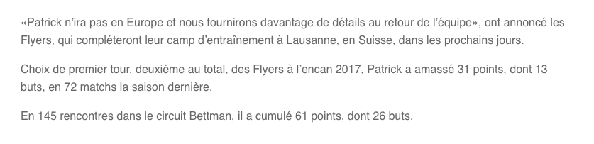 Les Flyers ont fait un Trevor Timmins...