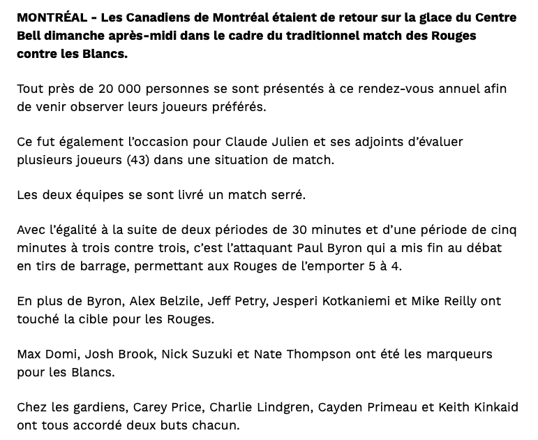 Les GAGNANTS-PERDANTS du match ROUGES vs BLANC...