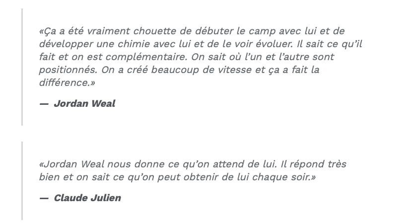Nick Suzuki et Jordan Weal...comme les 2 doigts de la main....