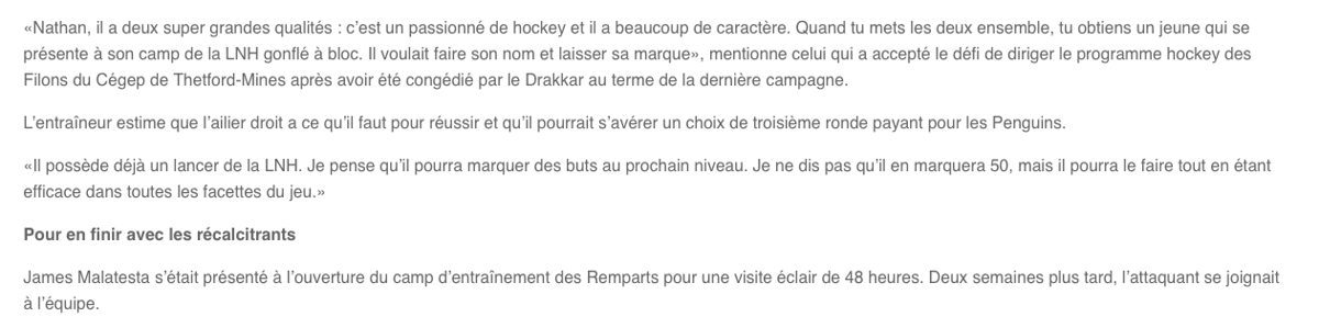 Pourquoi Trevor Timmins n'a pas sélectionné Nathan Légaré.