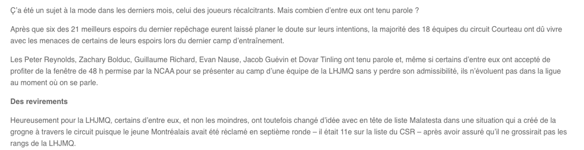 Pourquoi Trevor Timmins n'a pas sélectionné Nathan Légaré.