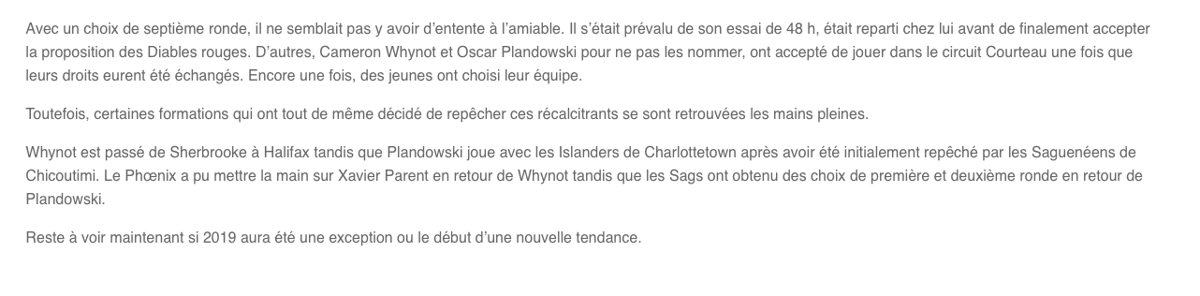 Pourquoi Trevor Timmins n'a pas sélectionné Nathan Légaré.