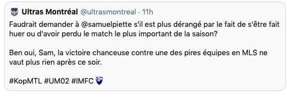 Samuel Piette est rendu à répondre aux ULTRAS sur twitter....