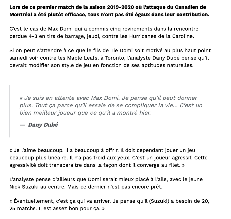 Au tour de Dany Dubé...De critiquer Max Domi....
