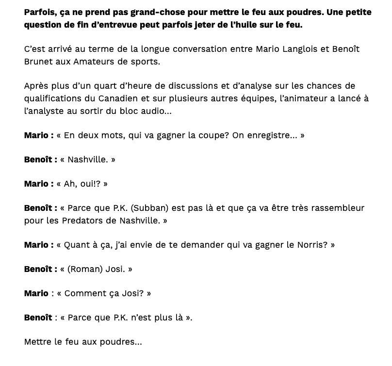 Benoît Brunet DÉTESTE VRAIMENT PK Subban...