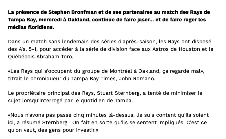 Ça sent de plus en plus le retour des Expos...