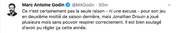 C'est rendu que Drouin se traînait les pieds...
