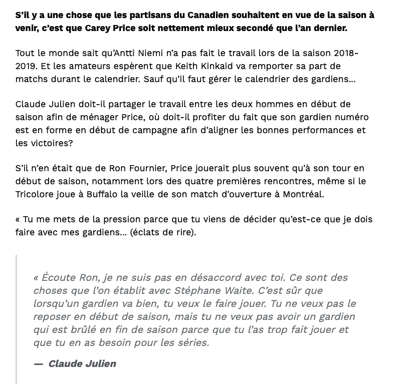 Claude Julien a du CULOT de nous redire la même BULLSHIT...